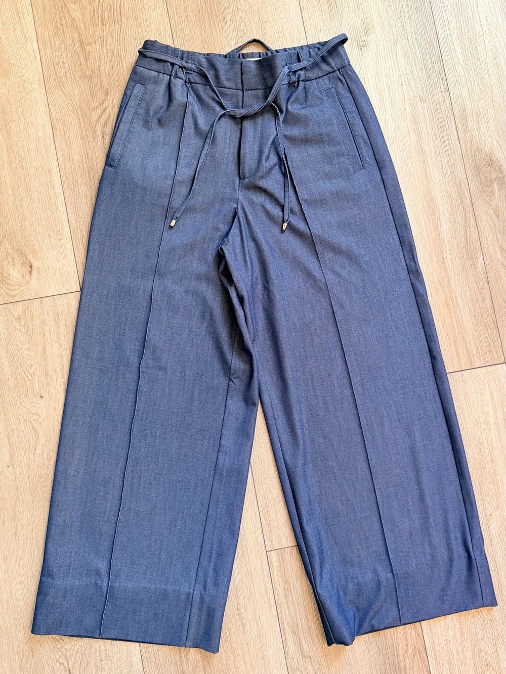 Zara Women's Wide-Leg Drawstring Pants - Navy